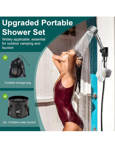 Ducha Portátil Deeteck para Camping 6000mAh IPX7 20L