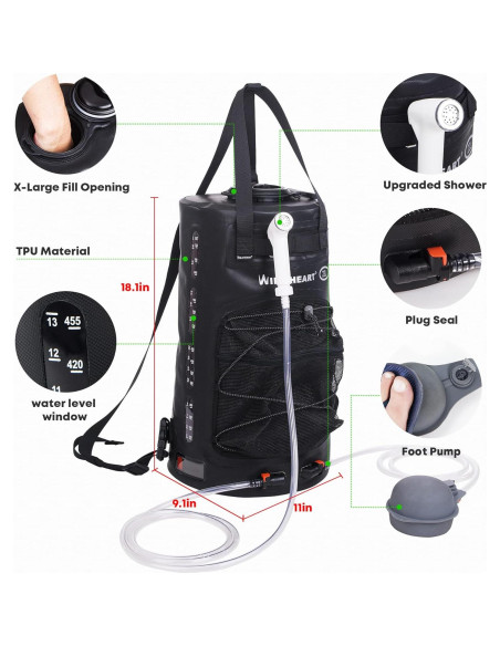 Ducha Portátil WILD HEART WF-112 22L con Bomba de Pie