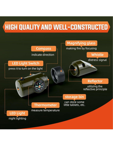Silbato de Supervivencia 7 en 1 Mehungrered Verde