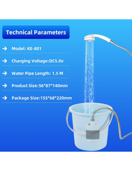 Bomba de Ducha Portátil QCBF - Recargable para Camping 0.71 kg