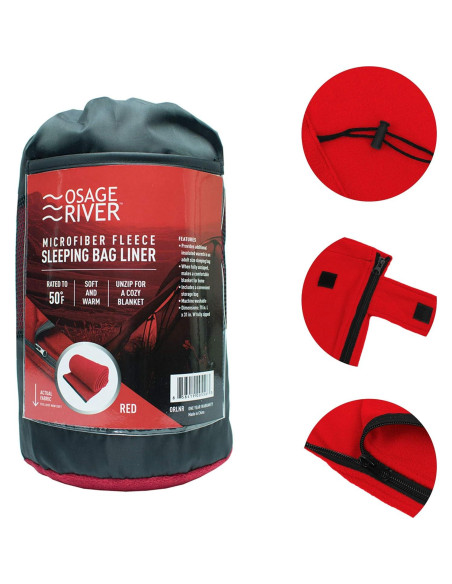 Saco de dormir OSAGE RIVER felpa microfibra 178x79 cm rojo