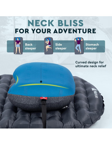 Almohada Inflable de Camping Hikenture 1217 Azul Ergonómica