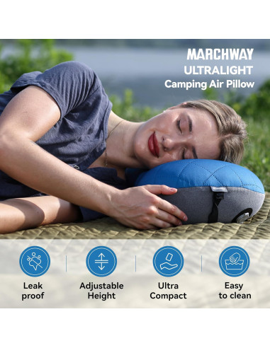 Almohada Inflable Ultraligera MARCHWAY para Camping Azul