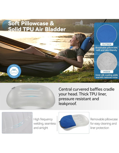 Almohada Inflable Ultraligera MARCHWAY para Camping Azul