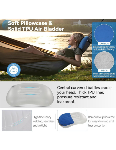 Almohada Inflable Ultraligera MARCHWAY para Camping Azul