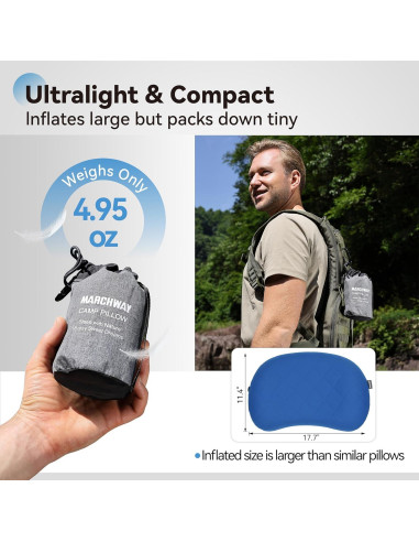 Almohada Inflable Ultraligera MARCHWAY para Camping Azul