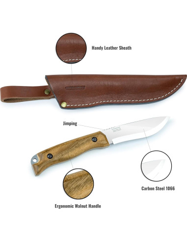 Cuchillo de Caza BPS HK1S de Acero Carbono con Funda de Cuero