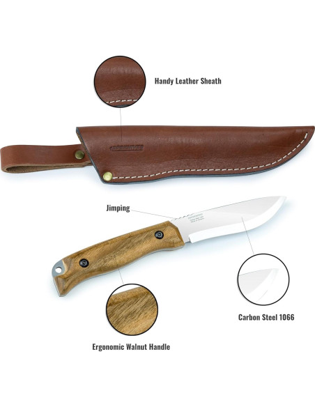 Cuchillo de Caza BPS HK1S de Acero Carbono con Funda de Cuero