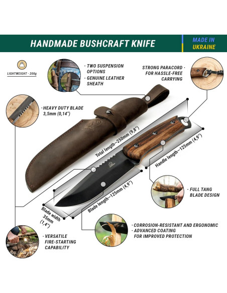 Cuchillo Fijo BeaverCraft BSH4 Full Tang Acero Carbono 12.7cm