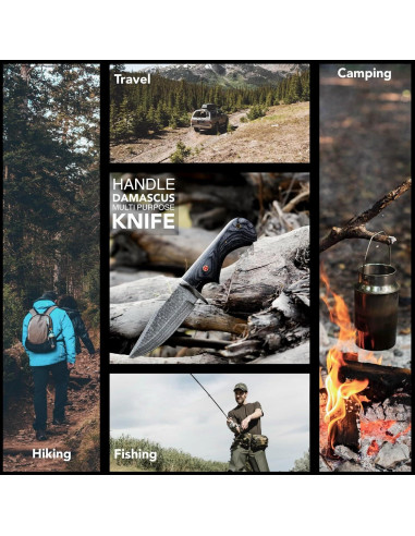 Cuchillo de Caza LYNXXE de Acero Damasco 12.7 cm con Funda