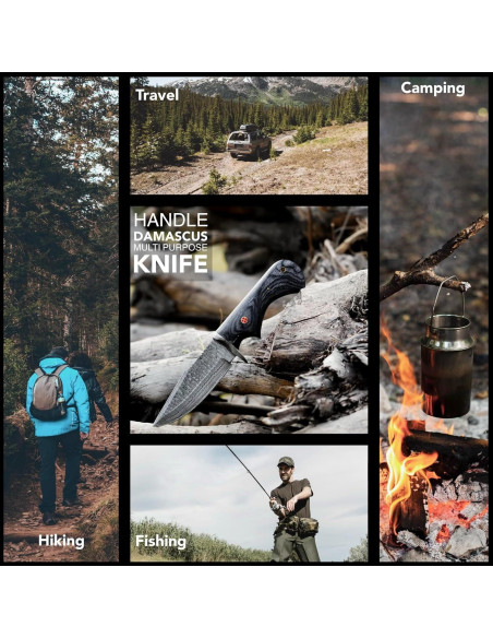 Cuchillo de Caza LYNXXE de Acero Damasco 12.7 cm con Funda