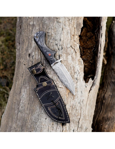 Cuchillo de Caza LYNXXE de Acero Damasco 12.7 cm con Funda