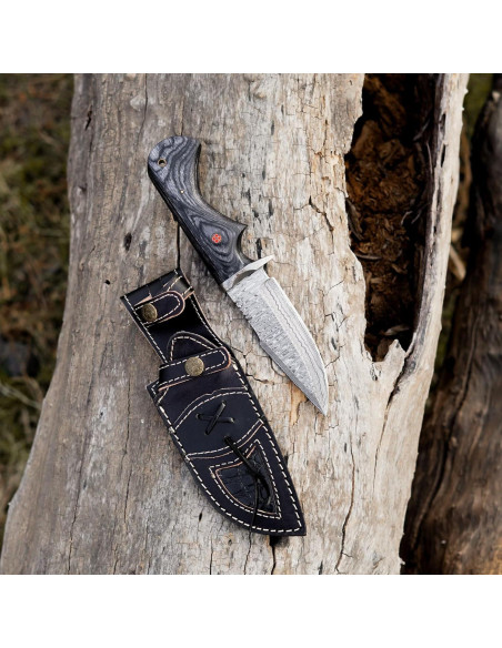 Cuchillo de Caza LYNXXE de Acero Damasco 12.7 cm con Funda
