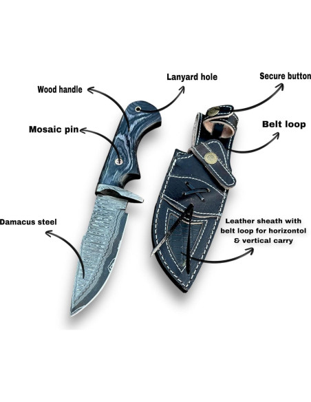 Cuchillo de Caza LYNXXE de Acero Damasco 12.7 cm con Funda