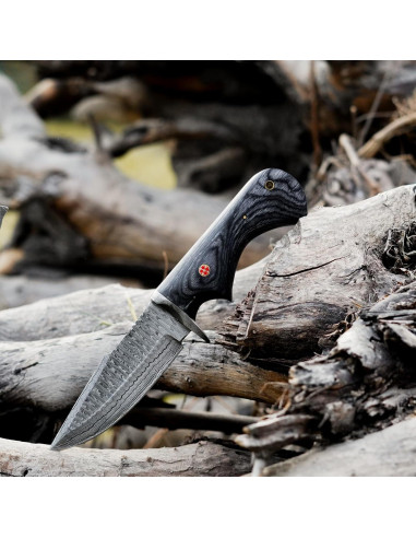 Cuchillo de Caza LYNXXE de Acero Damasco 12.7 cm con Funda