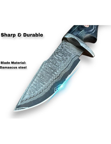 Cuchillo de Caza LYNXXE de Acero Damasco 12.7 cm con Funda