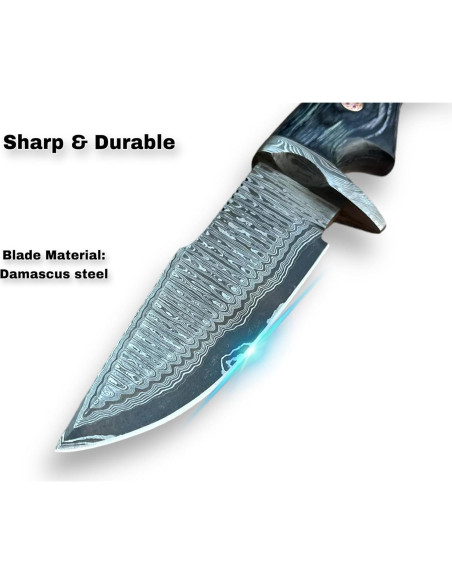 Cuchillo de Caza LYNXXE de Acero Damasco 12.7 cm con Funda