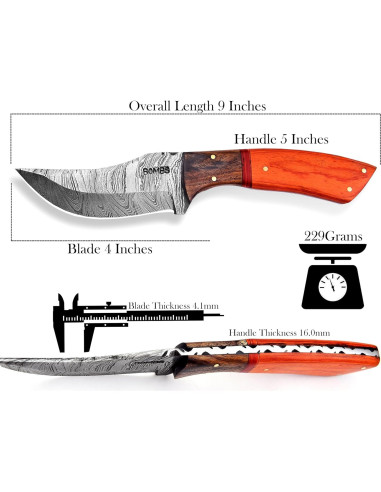 Cuchillo de Caza Damasco Bombs Knives 22.86 cm con Funda