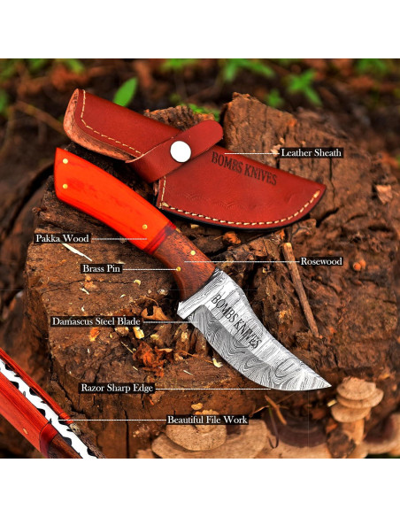 Cuchillo de Caza Damasco Bombs Knives 22.86 cm con Funda