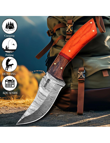 Cuchillo de Caza Damasco Bombs Knives 22.86 cm con Funda