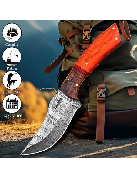 Cuchillo de Caza Damasco Bombs Knives 22.86 cm con Funda