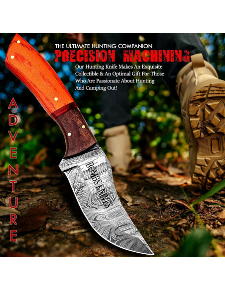 Cuchillo de Caza Damasco Bombs Knives 22.86 cm con Funda