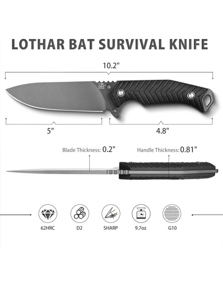 Cuchillo de Supervivencia LOTHAR BAT con Funda Kydex y Encendedor