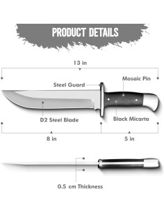 Cuchillo Bowie WARIVO 33.02 cm Acero D2 Funda Cuero Negro 2