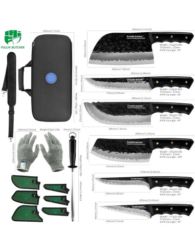 Juego de Cuchillos de Chef 12 Piezas Fullhi Forjados a Mano