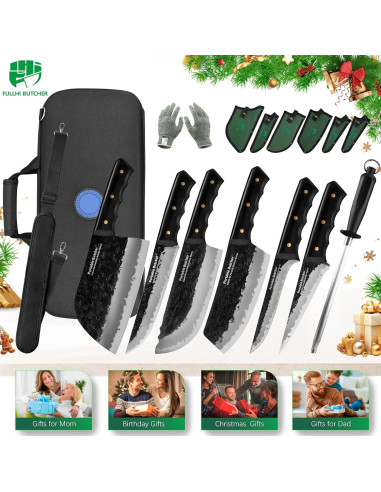 Juego de Cuchillos de Chef 12 Piezas Fullhi Forjados a Mano