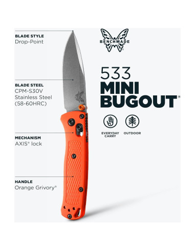 Cuchillo Plegable Benchmade Mini Bugout 533 Naranja 7.1 cm