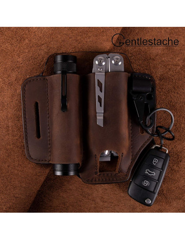 Funda de Cuero Gentlestache para Multiherramienta EDC Marrón