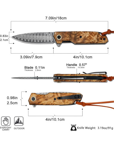 Cuchillo de bolsillo plegable VNLA Damasco 18cm acero VG10