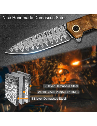 Cuchillo de bolsillo plegable VNLA Damasco 18cm acero VG10