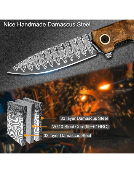 Cuchillo de bolsillo plegable VNLA Damasco 18cm acero VG10