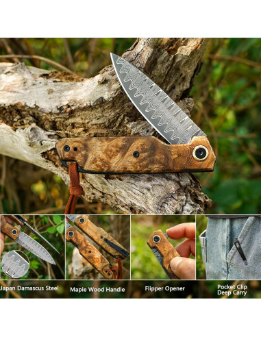 Cuchillo de bolsillo plegable VNLA Damasco 18cm acero VG10