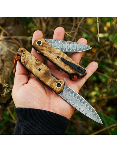 Cuchillo de bolsillo plegable VNLA Damasco 18cm acero VG10