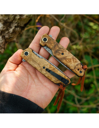 Cuchillo de bolsillo plegable VNLA Damasco 18cm acero VG10