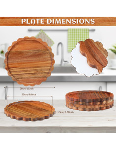 Jinei 4 Platos de Cena de Madera de Acacia 27,94 cm 2