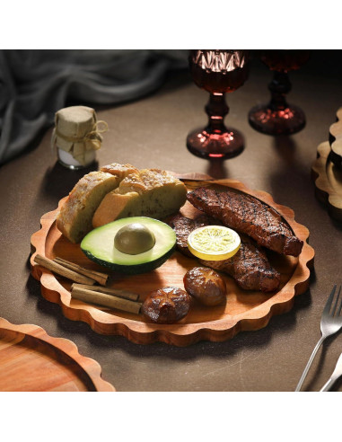 Jinei 4 Platos de Cena de Madera de Acacia 27,94 cm