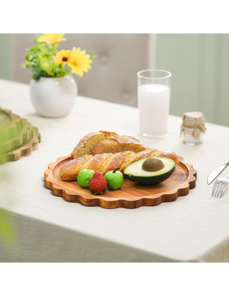 Jinei 4 Platos de Cena de Madera de Acacia 27,94 cm