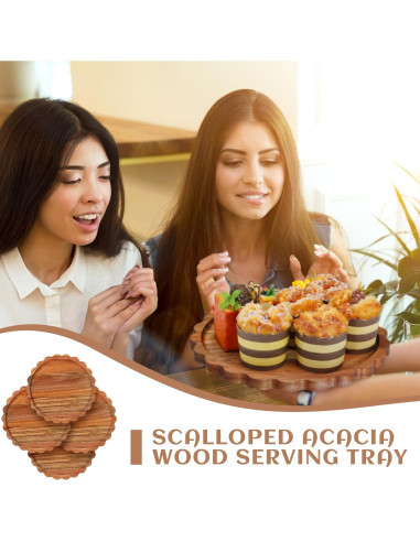 Jinei 4 Platos de Cena de Madera de Acacia 27,94 cm