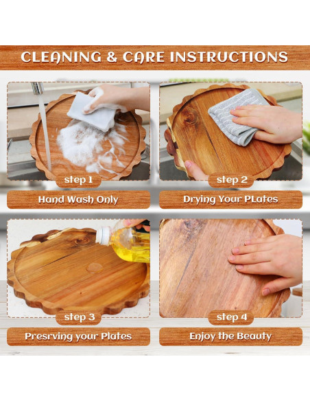 Jinei 4 Platos de Cena de Madera de Acacia 27,94 cm