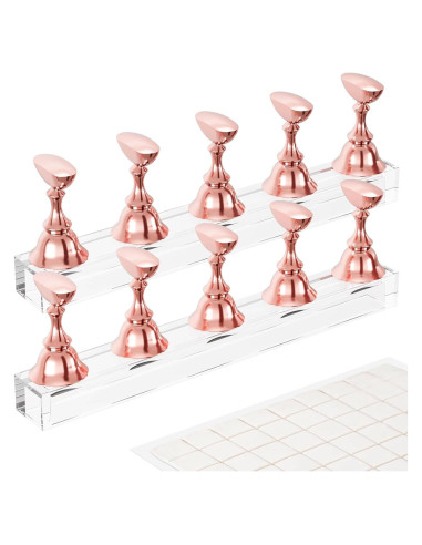 Soporte de Uñas Acrílico Difenni Oro Rosa 54 Pcs Reutilizable