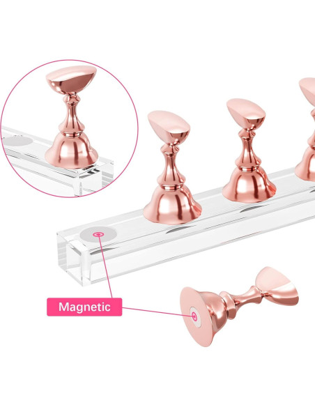 Soporte de Uñas Acrílico Difenni Oro Rosa 54 Pcs Reutilizable