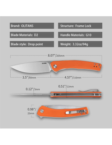 Cuchillo Plegable OLITANS G066 8.89 cm Hoja D2 Mango G10