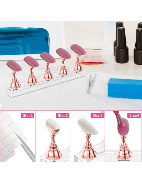 Soporte de Uñas Acrílico Difenni Oro Rosa 54 Pcs Reutilizable