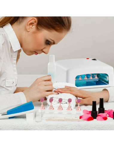 Soporte de Uñas Acrílico Difenni Oro Rosa 54 Pcs Reutilizable