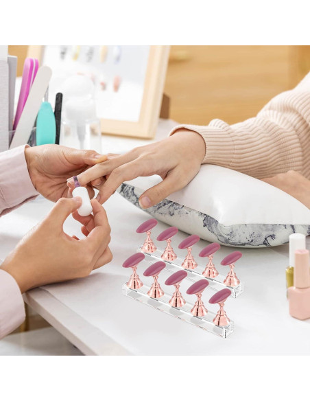 Soporte de Uñas Acrílico Difenni Oro Rosa 54 Pcs Reutilizable