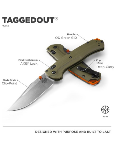 Cuchillo de Caza Benchmade Taggedout 15536 G10 Verde OD